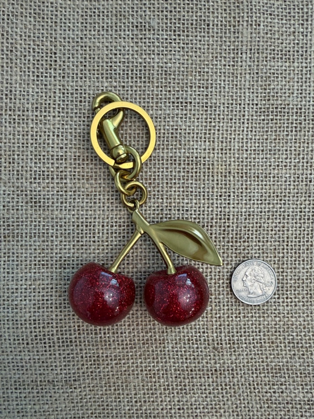 Cherry Keychain with Red Glitter Cherries